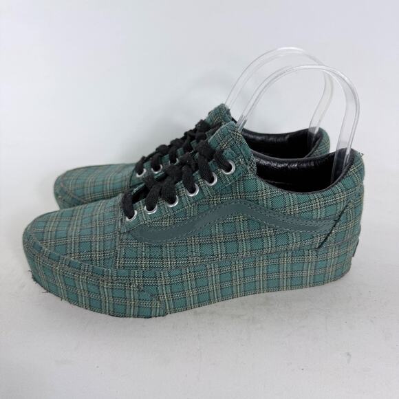 VANS Classic Platform Sneakers Women's 6.5 Green Plaid Canvas Lace-Up Comfort - Picture 5 of 10
